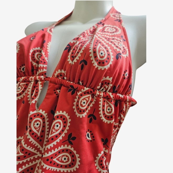 Madewell Women Red Floral Paisly One Piece Swimsuit Swim Sz.8 - Picture 4 of 9